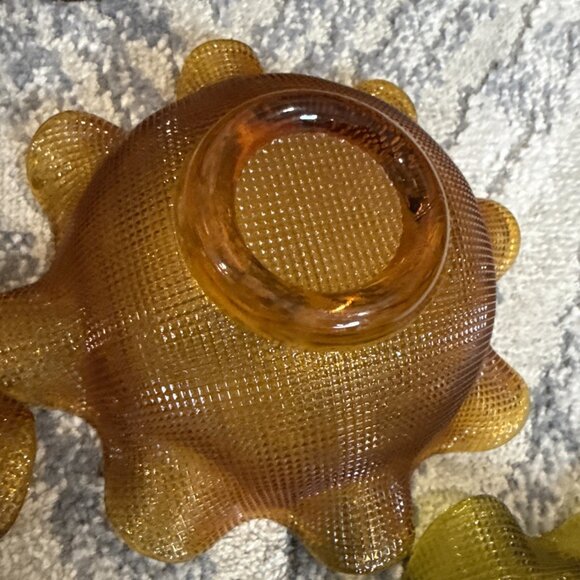 Vintage Italian Colony Amber Waffle Glass Ruffled Fruit Dessert Bowls Lot 1960s - Picture 12 of 13